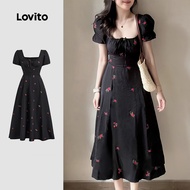 Lovito Casual Dress Lace Up Spring/summer Dress for Women L149ED340 Lovito Baju Kasual Berjalur deng