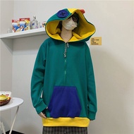 WOMA เสื้อสเวตเตอร์กบไซส์ใหญ่ เสื้อมีฮู้ดลายการ์ตูนพลัสไซส์สำหรับผู้ชาย Colorblock Designer Zip Card