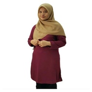 Muslimah Maroon T-shirt Plain Jersey Microfiber Ladies Long Sleeve Sport Baju Tshirt Merah Kosong Su