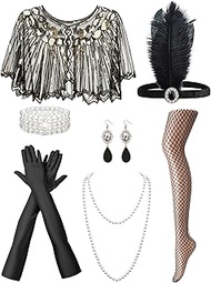 1920s Accessories Set for Women, 7 Pack Vintage Roaring 20s Flapper Outfits with Headpiece for 20's 