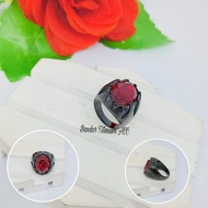 CINCIN COWO TITANIUM BATU DESAIN RING DURI HITAM FASHION ANTI KARAT DAN ANTI LUNTUR (COD)