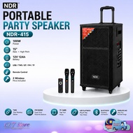 NDR NDR-415 PORTABLE PARTY SPEAKER 15 Inch 100W PORTABLE SPEAKER WIT 2 MICROPHONE TWS FM RADIO & REC