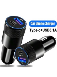 1入組USB C 快速汽車充電器，3.0 PD USB C汽車適配器，2個3.1A USB+Type C汽車插頭，適用於iPhone 15/14/13/12 Pro Max/11 Pro/SE/X/XR/8/7/6 Plus，三星Galaxy S23 S22 S21 S20 S10 Plus，Pixel 7 6，華為，小米，Vivo等手機