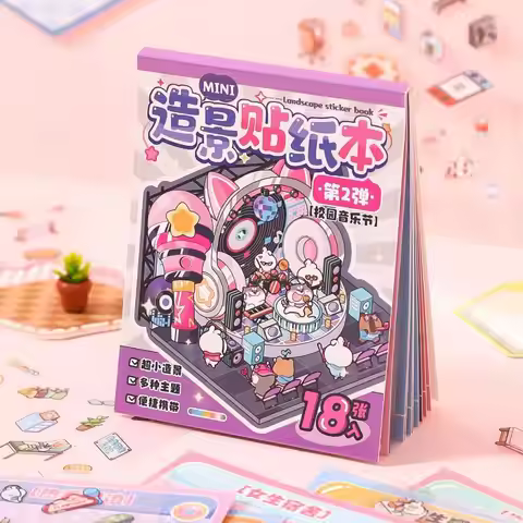 Mini Scenery Sticker Book DIY Handbook Material Miniature Scene Visual Stacking Stickers Stationery 