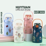Thermal water bottle - Cute colorful 800ml thermos bottle with straw and decorative sticker (BGN800)