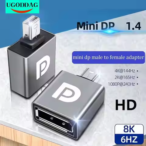 Mini Displayport to Displayport 8k DP1.4 Adapter 8K@60Hz DP Mini Male to DP Female Extention Adapter