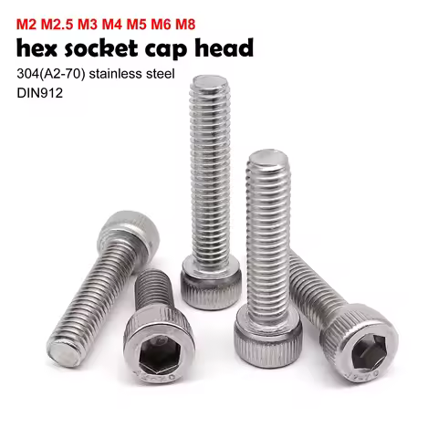 10/50pcs M2 M2.5 M3 M4 M5 M6 M8 304 A2-70 Stainless Steel DIN912 Hexagon Hex Socket Cap Allen Head B