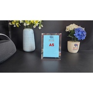 Desktop A5 mica photo frame with stainless steel legs, A5 mica photo frame with shoe image clip
