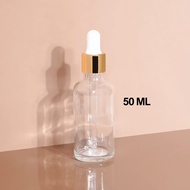 BOTOL SERUM PIPET 30 ML / 50 ML BOTOL DROPPER PIPET KACA BENING RING ALUMINIUM GOLD EMAS UNTUK SERUM