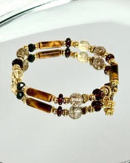 蒼穹之境水晶手鍊 - 18K金醫療鋼/魔鬼髮晶/虎眼石/黃水晶/紅石榴