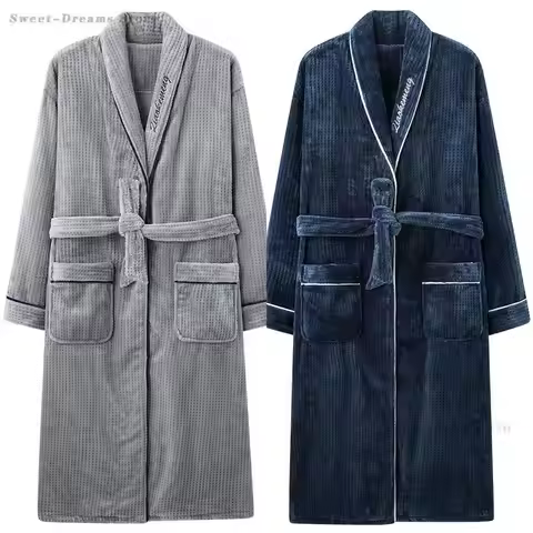 Big Size 3XL 4XL Kimono Shower Robe for Men Autumn Winter Warm Bathrobe Gown Soft Flannel Home Cloth