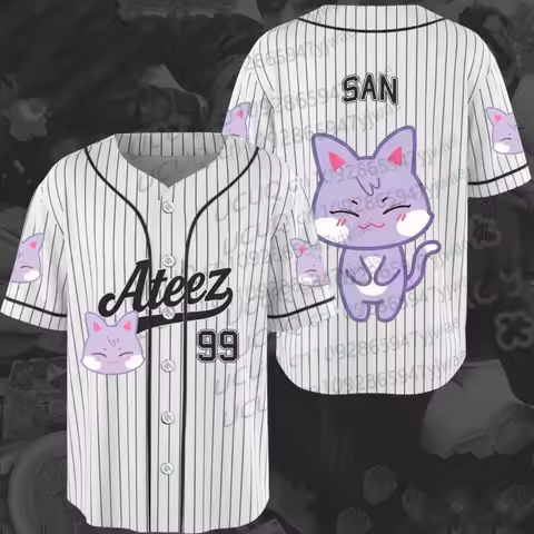 Summer Men's Women's Ateez Aniteez Characters Baseball Jersey Girl Casual Sports 3D Print Graphic T-