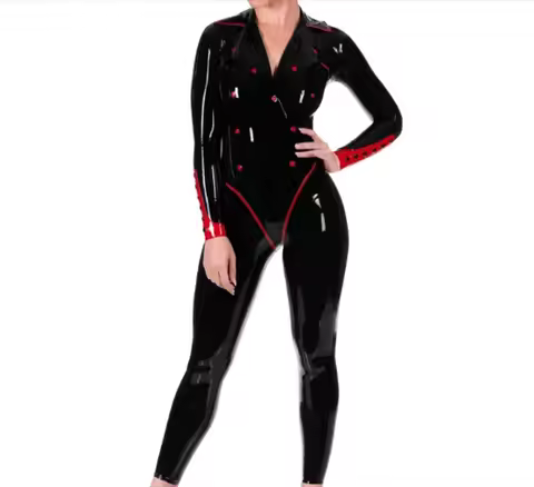 100% Rubber Gummi Latex Catsuit Ouvert Schwarz Zipper Cosplay Uniform Overall Bodysuit S-XXL 0.4mm
