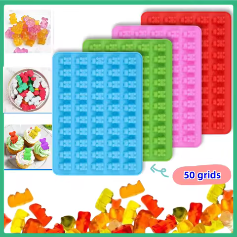 50 Grid Mini Bears Silicone Mould Chocolate Fondant Gummy Animal Jelly Ice Cube Mold