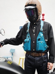 真皮工裝馬甲包男士頭層牛皮復古背帶腋下挎包潮牌機能胸包女