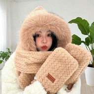 Mũ lông cừu nữ len tai mèo giữ ấm mùa đông nón len nữ tai mèo kèm khăn quàng cổ găng tay phong cách
