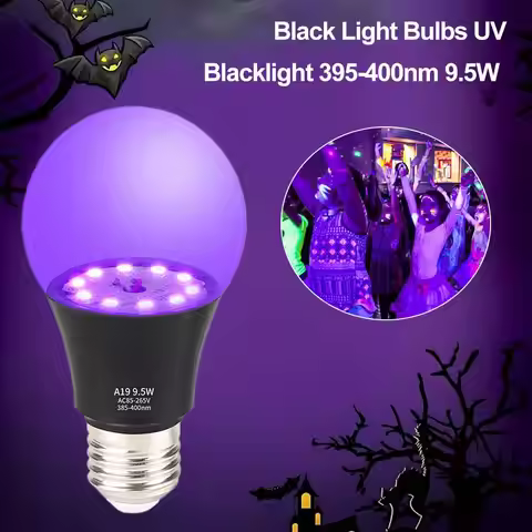 9.5W UV Black Light Bulb, E26 Base 395nm Blacklight for Party Glow in The Dark Decor, Fluorescent Pa