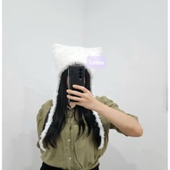 HANDMADE CAT BEANIE/FURRY CAT BEANIE/FUR CAT HAT CAT BEANIE/KOREAN BEANIE HAT STRAWBERRY/CUTE HAT BE
