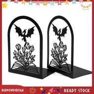 [Redpowderyan.] Fantasy Decor Bookend Stoppers, Fourth Wing Dragon& Floral Metal Book-Shaped Shelf S