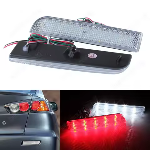 ANGRONG 2x Clear Lens Rear Bumper Reflector LED Reverse Tail Stop Brake Light For Mitsubishi Lancer 