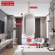 Gold/Black Oval Bathroom Mirror Up and Down Hanging Mirror with Bar Bedroom Aluminum Alloy Frame Mir