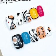 10pcs Squared Handmade Press On Nails,Short Press On Nails,Press On Nails,Multicolor Nails,Retro Sty