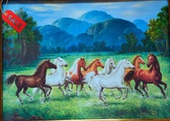 ภาพโปสเตอร์รูปม้าแปดตัววิ่งในทุ่งหญ้าไปทางขวา#ภาพมงคล#เสริมฮวงจุ้ย#ขนาด16×20"นิ้ว หรือ40.64×50.80เซนติเมตร