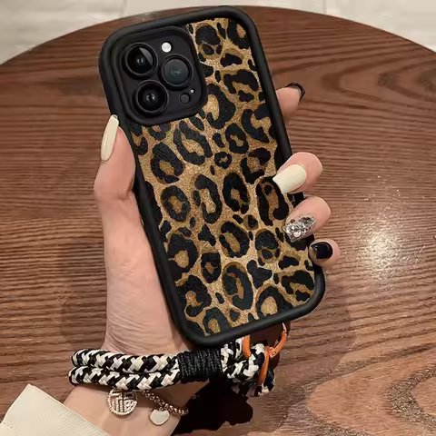 Retro Leopard Print with Hang Strap Case for Xiaomi 15T 14T POCO X7 M7 F7 Pro F7 F8 Ultra Redmi Note