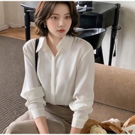 Basic long-sleeved white button-down office shirt with Korean form design Atomi Fashion - AS2