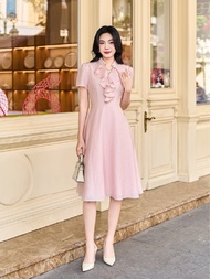 Đầm thiết kế cổ 3 phân dáng A chất tơ YOONA - EH10A156