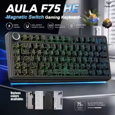 AULA F75 HE 75% Mechanical Keyboard Magnetic Switch 80 Keycaps 8K Polling Rate Tri-mode RGB Hot Swap