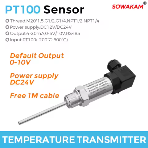 Temperature Transmitter PT100 Sensor -200C-650C Water Oil Gas Temperature Detection 0-10V Output DC2