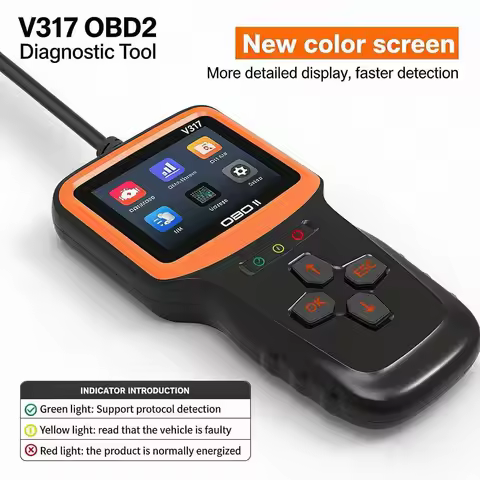 V317 OBD2 Diagnostic Tool Reads/Erases Fault Codes I/M Readiness & Battery Test, 7 Languages For 199