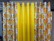 Yellow Floral/Flowers Design Ring Curtain Geena 5ft 6ft and 7ft