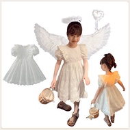 Dress for Kids Girl 2-10 Years Old White Angel Wings Lace Princess Dress Baby Girl 1st Birthday Wedding Embroidered Formal Gown Girls Photograph Dresses