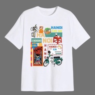 Unisex T-shirt, travel with Hanoi theme - White, Black, Gray T-shirt for Men and Women, Down Form, N
