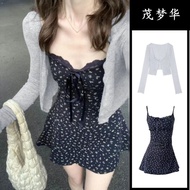2025 Floral One Set Blue French Dress Sling Small Summer Match High-End Women Wear Short Skirt JS6C