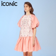 iCONiC VENERABLE DRESS #6254 เดรส แขนพอง พิมพ์ลาย สีชมพู เสื้อผ้าผู้หญิง เสื้อแฟชั่น เสื้อทำงาน เสื้