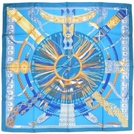 狀況良好 Hermes Carre 90 Ceintures et Liens 真絲藍色圍巾 0477 [二手] HERMES