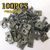 100PCS Body Clip with Bolts Body Bolts Nuts Accessories Metal Fasteners Screw U-shaped Clip Buckle U