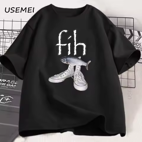 Fih Shoes Misspelled Fish Meme T Shirt Men Women Funny Humor T-shirt Y2k Mens Designer Clothes Casua