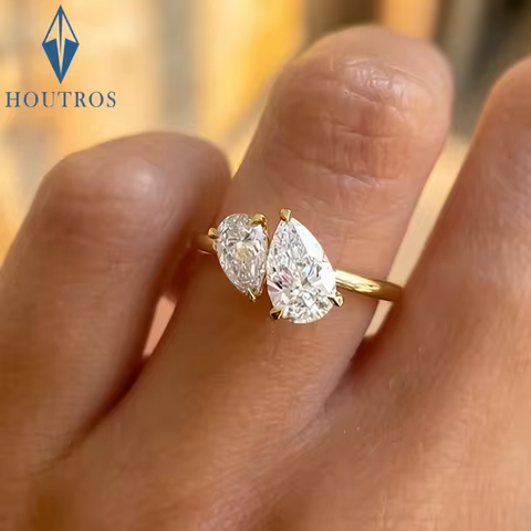 1.5cttw Double Pear Cut Moissanite Diamond Ring for Women Two Stone Toi Et Moi Wedding Bands 925 Sil