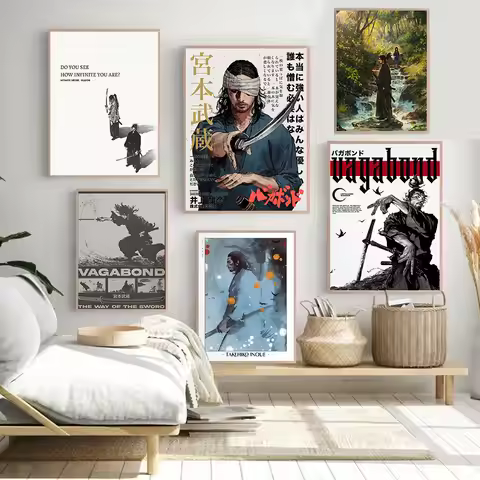 Vintage Japanese Anime Manga Miyamoto Musashi Vagabond Bushido Warrior Art Poster Canvas Painting Wa