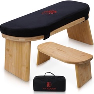 Folding Meditation Bench with Velvet Cushion & Carry Bag - Bamboo Yoga Stool, Seiza Prayer Bench, Tr