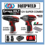 EUROPA HILT 12V COMBO E12HD + E12ID CORDLESS HAMMER DRILL +IMPACT DRIVER 2.0AH EHH699 EHI699 LIKE BO