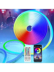 Glückluz Neón Led Tira de Luz, 5M Impermeable RGB Multicolor Inteligente Bluetooth APP Cambiante Modo de Música de Luz de Cuerda con Control Remoto y App, Cuttable Smart Luces para Dormitorio