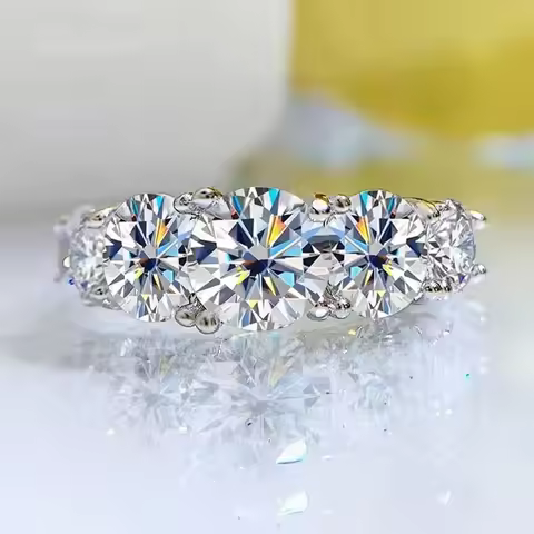 18k Plated 3.6CT All Moissanite Rings for Women 5 Stones Sparkling Diamond Wedding Band S925 Sterlin
