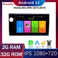 Acodo Android รถวิทยุสำหรับ Honda BRV Brio 2015-2019 2din Android 12 iPS DSP หน้าจอพร้อม RAM 2G 4G ROM 32G 64G แยกหน้าจอ WiFi GPS YouTube ปลั๊กตรงและหน้ากาก