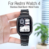 Stainless Steel Band with Metal Case for Redmi Watch 4 Watchband Full Metal Casio G-SHOCK Style Metal Protective Frame + Strap for Xiaomi Band 8 Pro Replacement Band Accessories