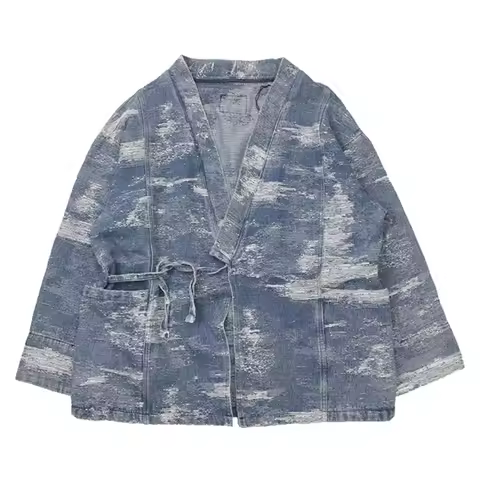 Antique tattered retro to do old washed Taoist robe casual loose silhouette fold wear mix and match 